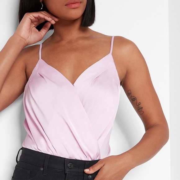 NWOT Express Satin Faux Wrap Cami Thong Bodysuit - Picture 2 of 3